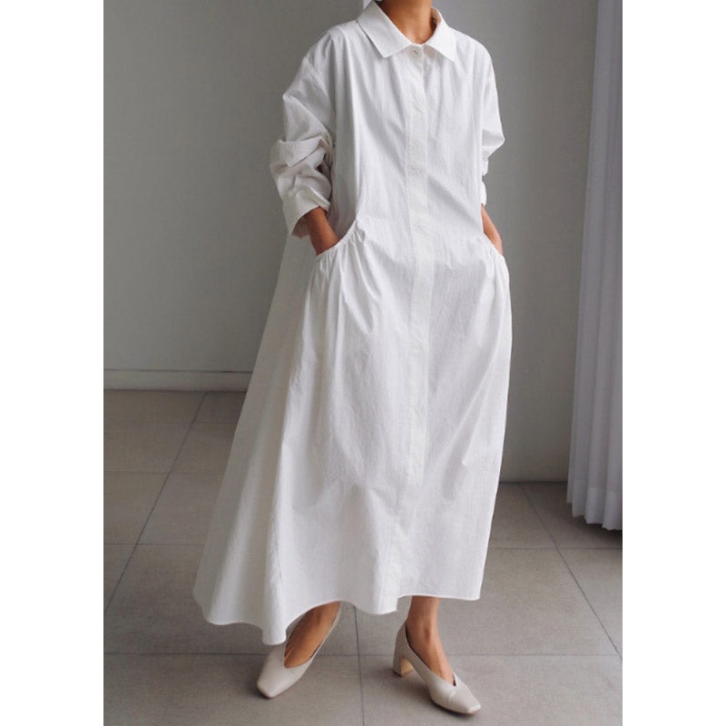 White Peter Dress Sleeve Button Boutique Collar Long Pan Cotton