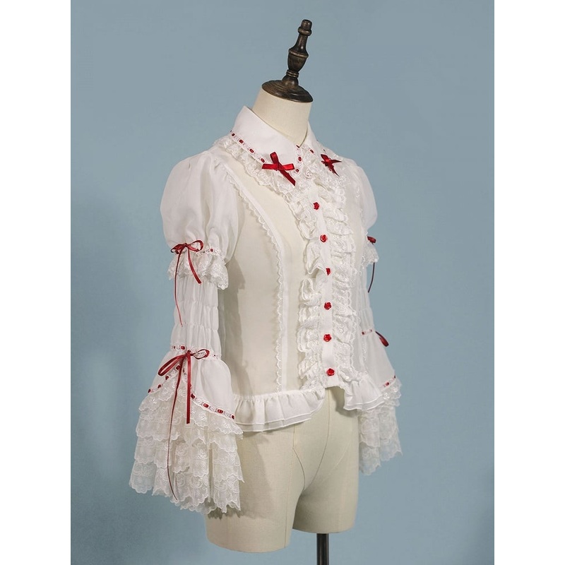 White Puff Sleeves Blouse Short
