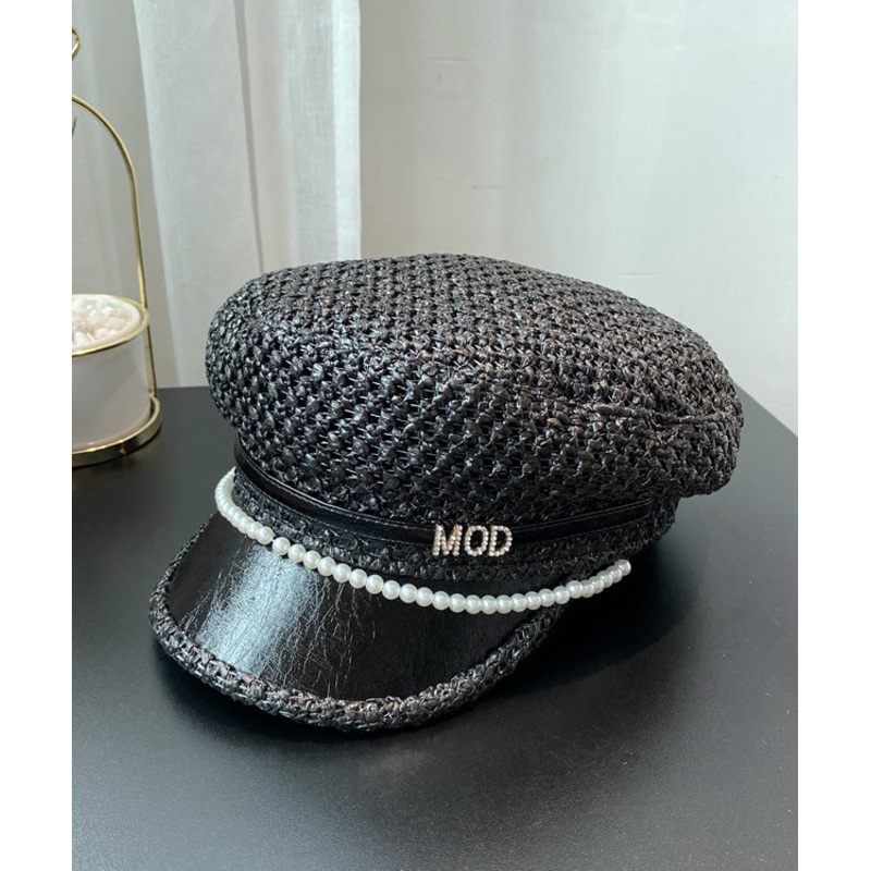 Beret Black Straw Bead Boutique Nail Hat Woven Zircon