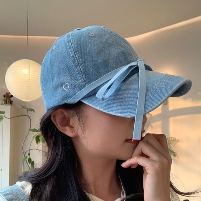 Bow Cap Denim Baseball|Dark Blue|Dark Gray|Light Blue|One Size