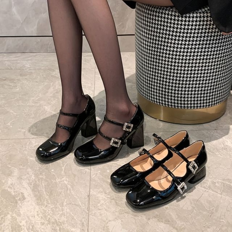 Buckled Rhinestone Double Strap Jane Mary Shoes