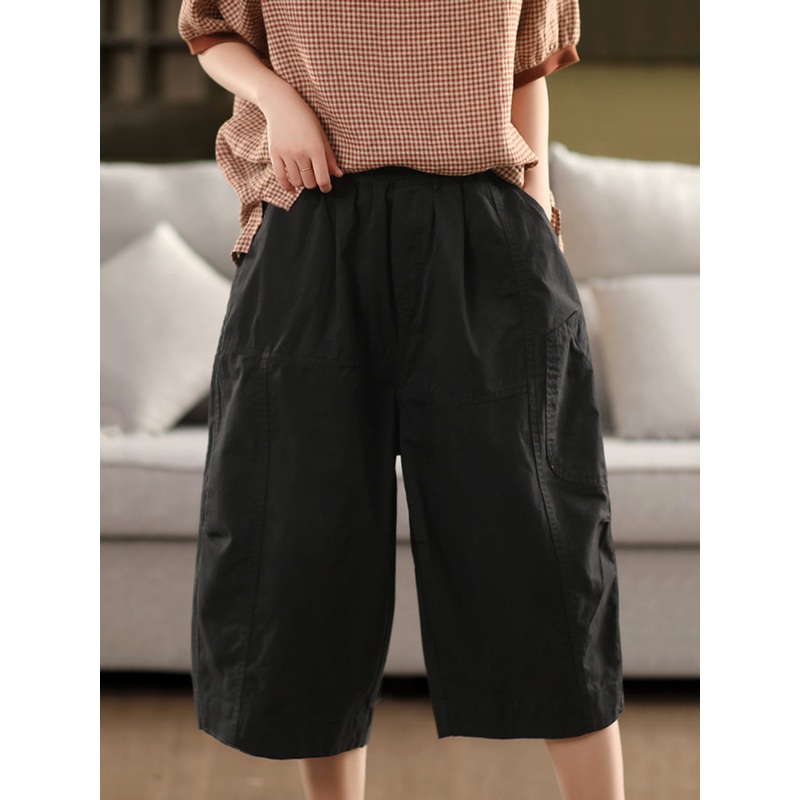 Casual 100%Cotton Pants Women Pure Cropped Color