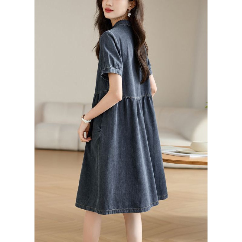 Casual Work Navy Denim Peter Summer Collar Pan Dress