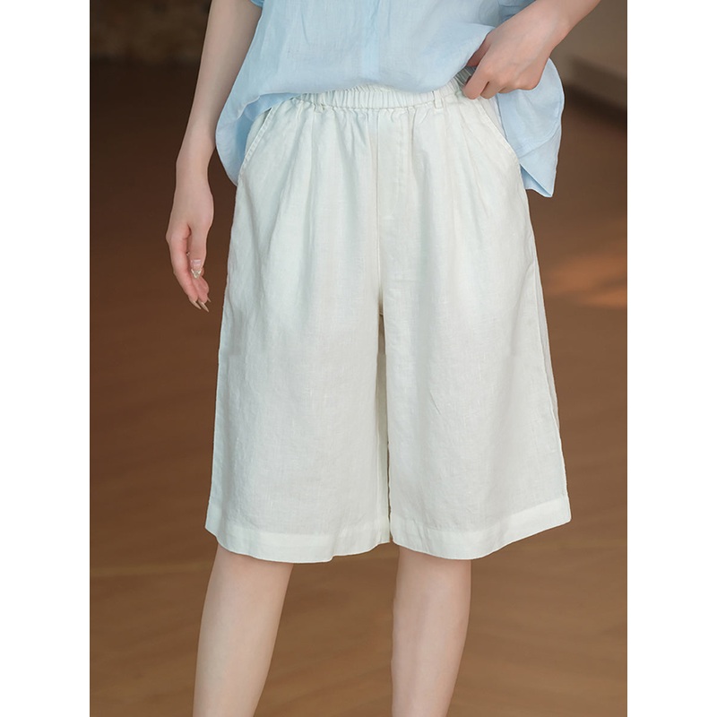 Color Pure 100%Linen Women Casual Pants Fifth Summer