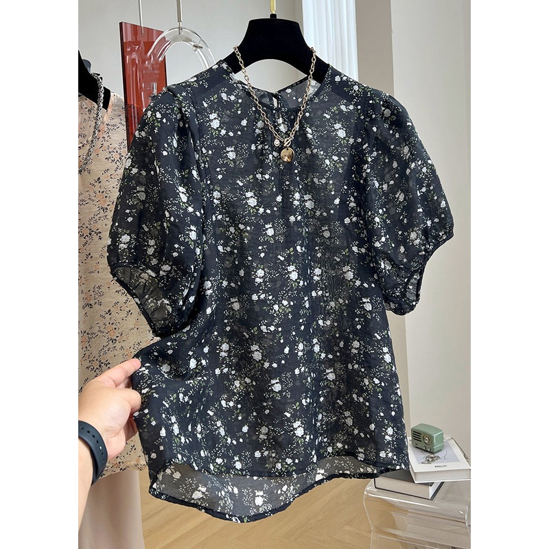 Cotton Button Print New Shirt Black Summer