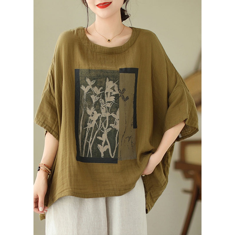 Cotton Shirts O Sleeve Design High t Top Low Batwing Green Neck