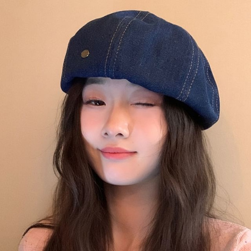 Hat Denim Beret|Dark Blue|Light Blue|One Size