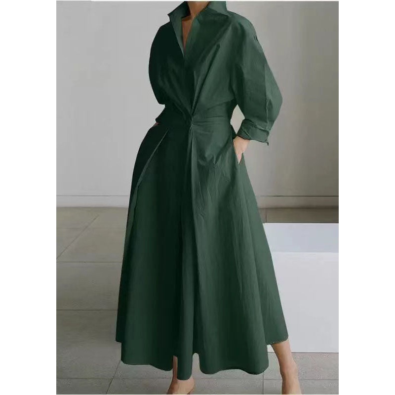 Spring Maxi Size Cinched Dresses Fit Green Silm Plus Tea