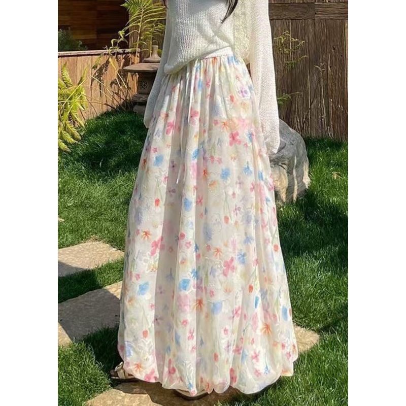 Summer Skirts Chiffon Elastic Art Lace Waist Print Up