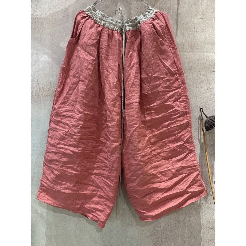 Wide-leg Colorblock Women Summer Pants Linen