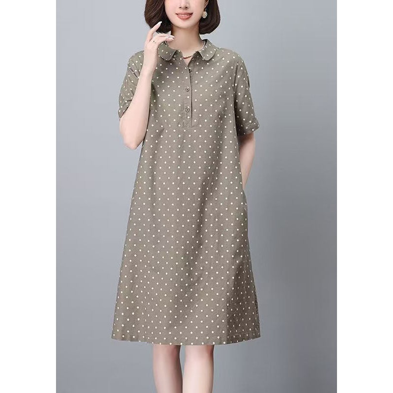 Work Dot Summer Dress Women Khaki Collar Print Pan Peter