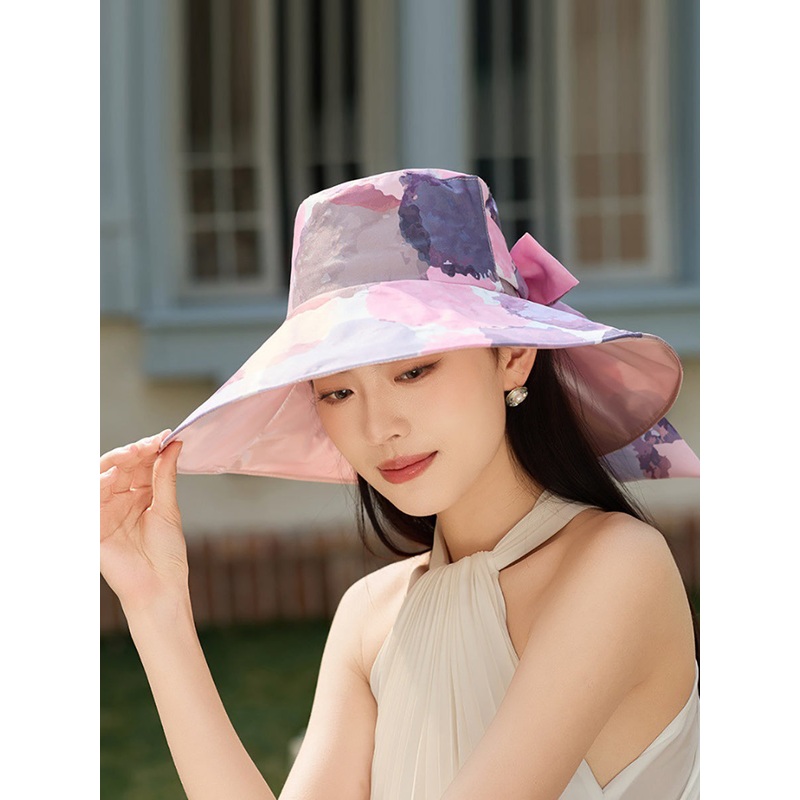 Artsy Colorblock Women Sunproof Hat Bowknot