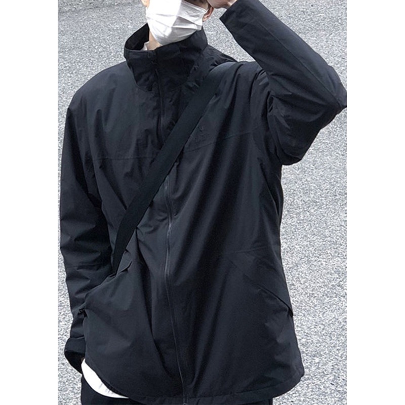 Black Collar Coat Cotton Up Zip Stand Spring Simple Men Solid