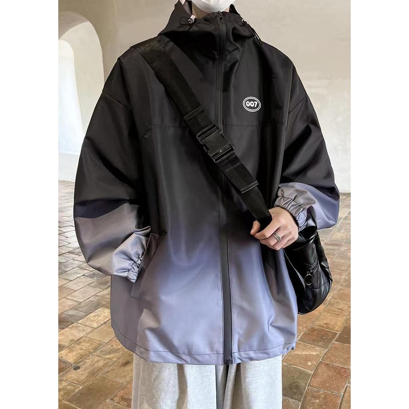 Coat Black Pockets Gradient Men Unique Cotton Color Spring Hooded