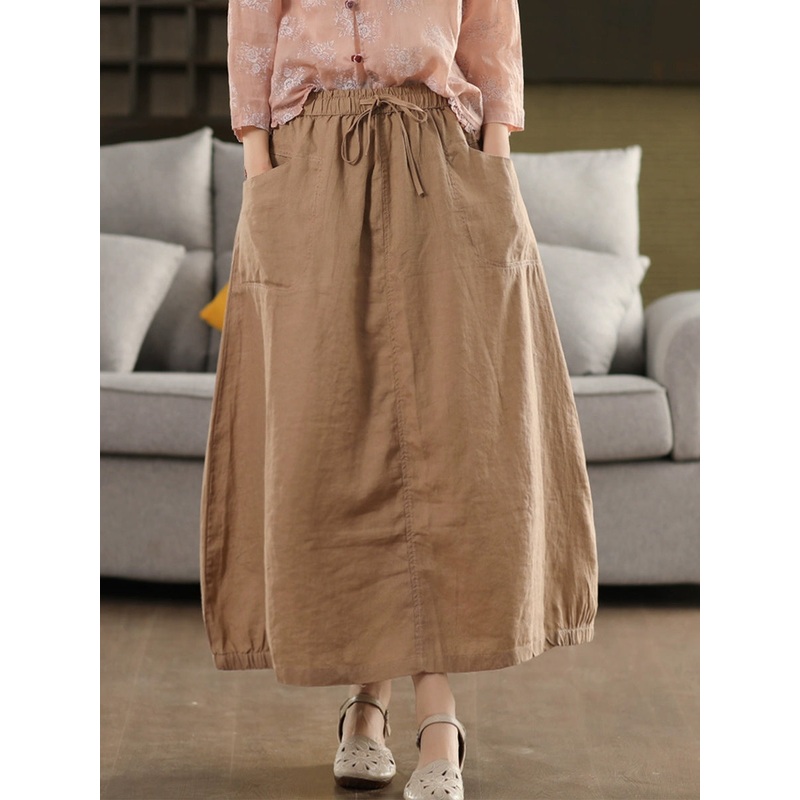 Color Pure Summer 100%Linen Skirt Women