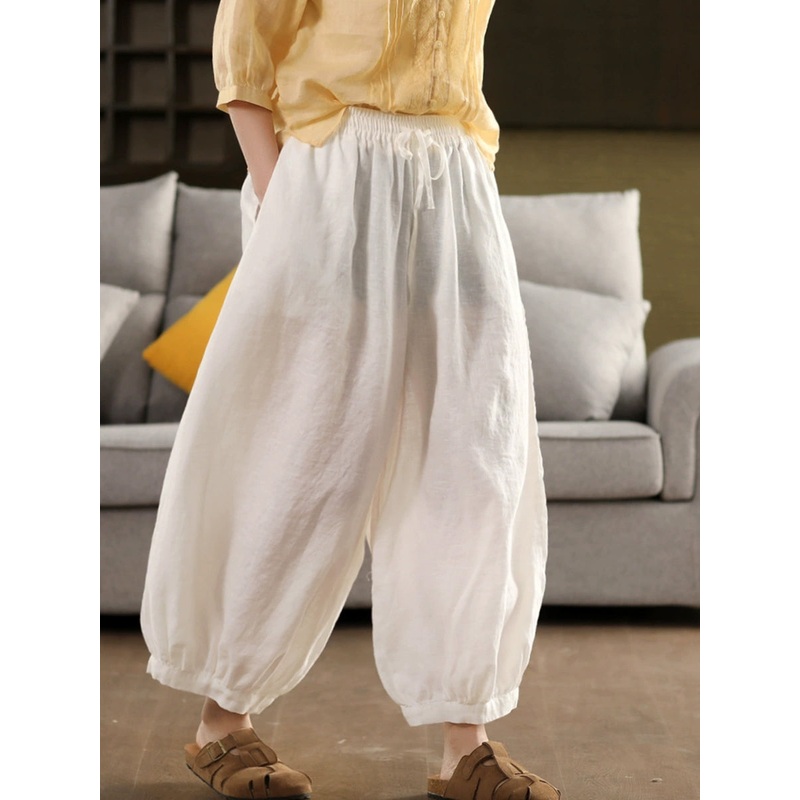 Color Summer Casual Harem 100%Linen Pants Pure Women