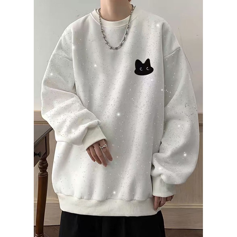 Cotton Spring O Men Gypsophila Sweatshirt Neck Sequins White