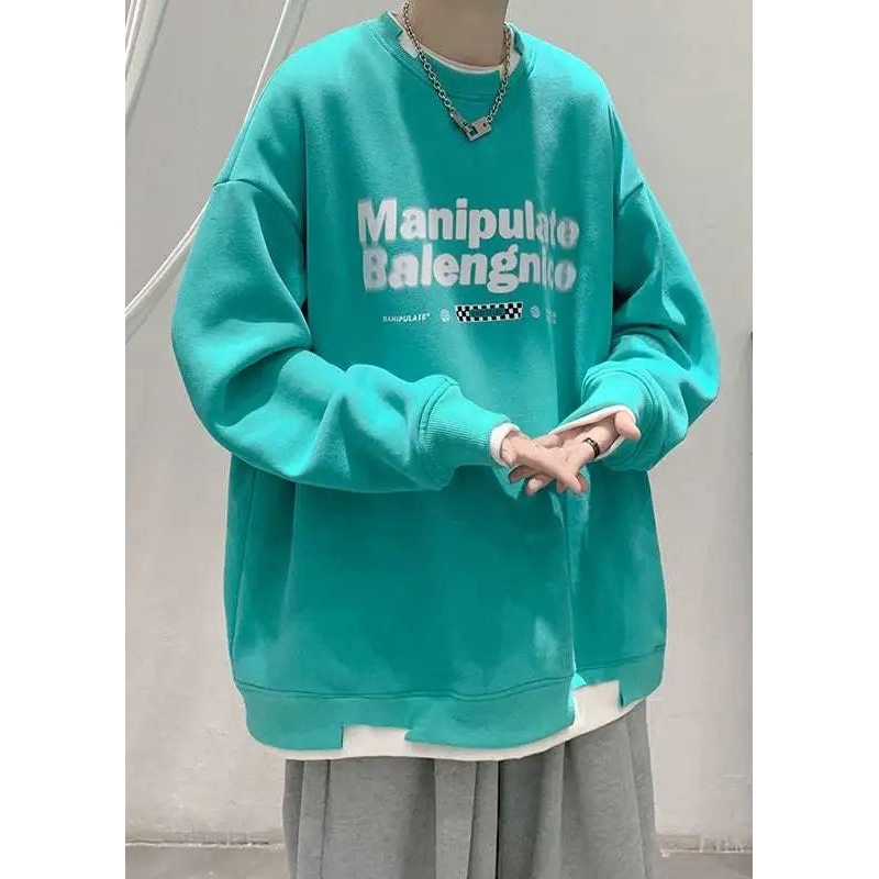 Loose Two Cotton Neck Sweatshirt Pieces O False Men Green Letter