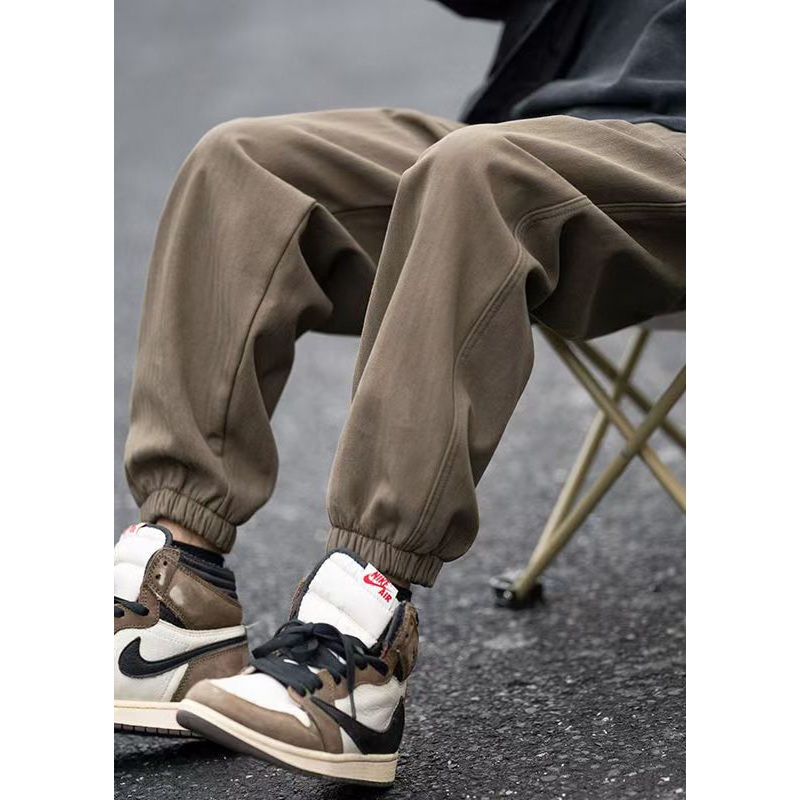 Modern Pants Pockets Waist Men Spring Coffee Elastic Beam