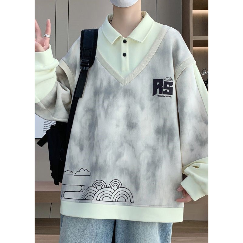 Patchwork Peter Beige Mens Sweatshirt Cotton Pan Two False Pieces