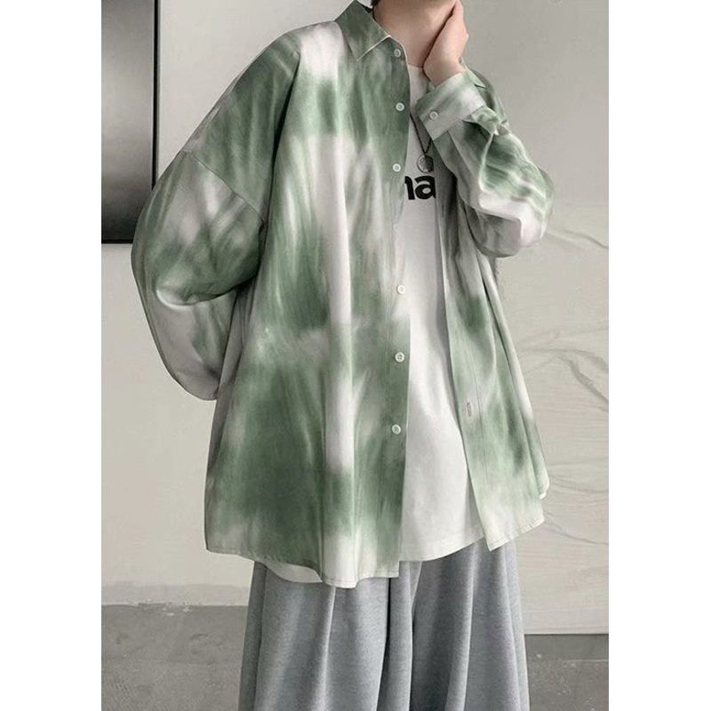 Shirts Dye Collar Peter Cotton Tie Chic Men Pan Green Spring