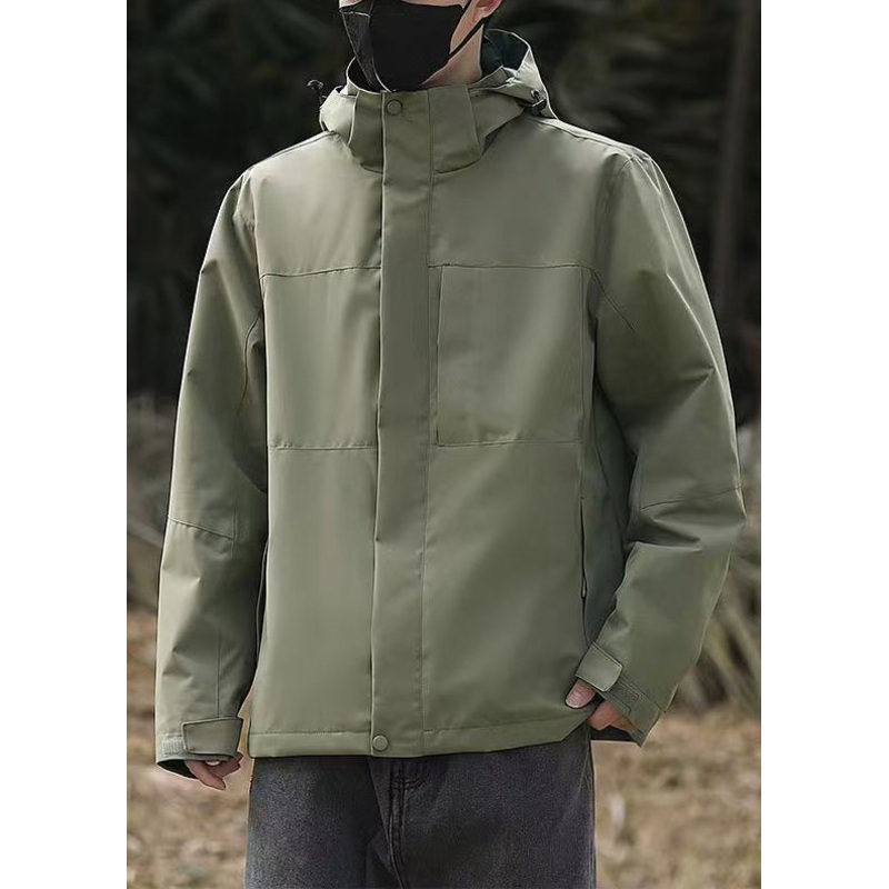Simple Coats Cotton Oversized Solid Green Hooded Spring Army Mens
