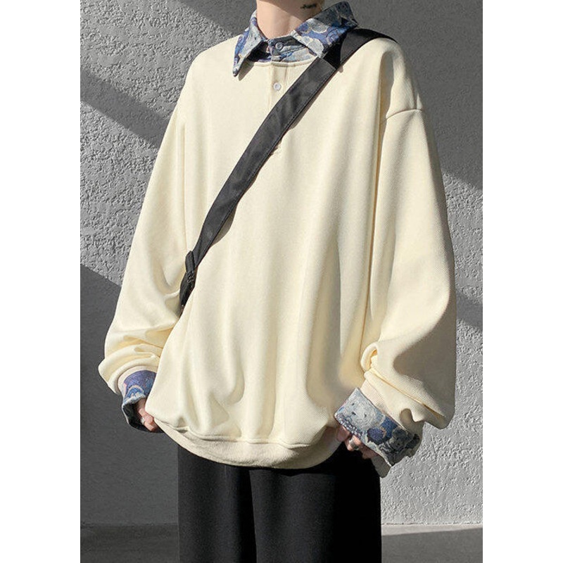 Sweatshirt Two Woolen Peter False Apricot Pan Pieces Button Mens
