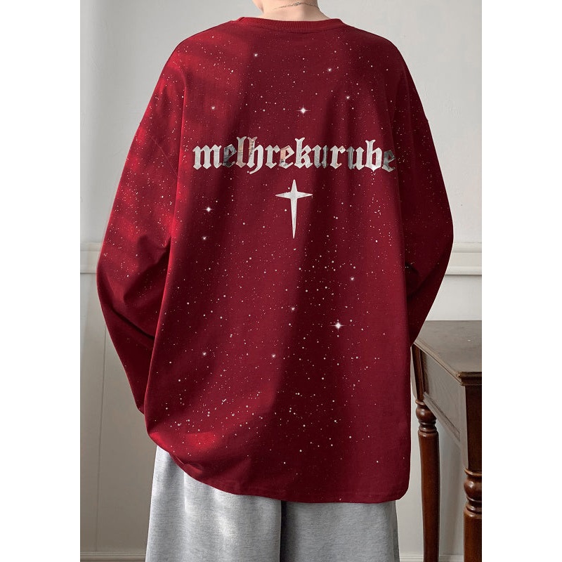 Wine Spring Shirts Loose Design Men Red Sequins T Cotton Original