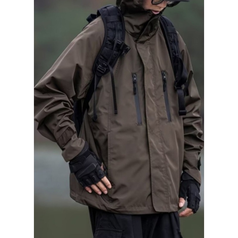 Zippered Mens Brown Spring Oversized Pockets Cotton Coats Vintage