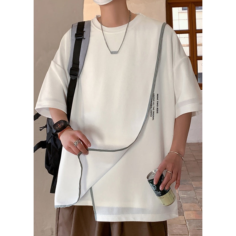 Asymmetrical White Half T Cotton Plus Shirts Men Letter Size