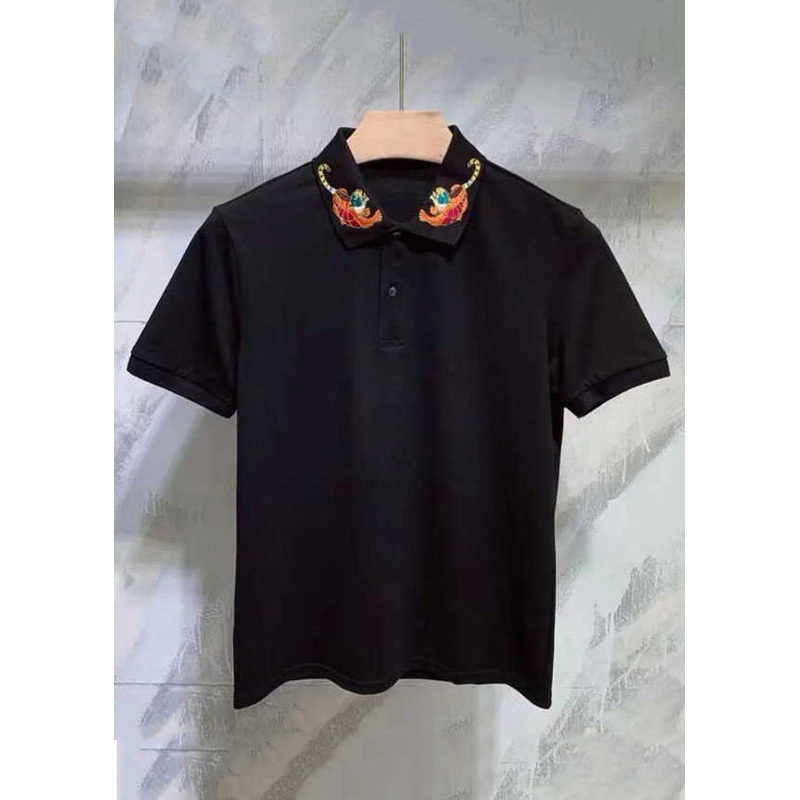 Classy Black Animal Cotton Button Shirts Summer Mens Polo