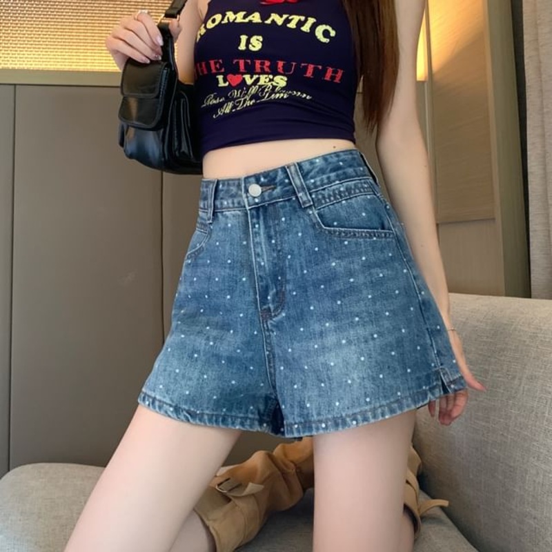 High Shorts Waist Denim Dotted Washed