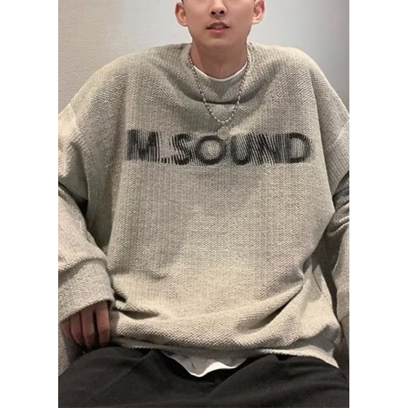 Letter O Cotton Grey Cozy Sweatshirt Neck Spring Men New