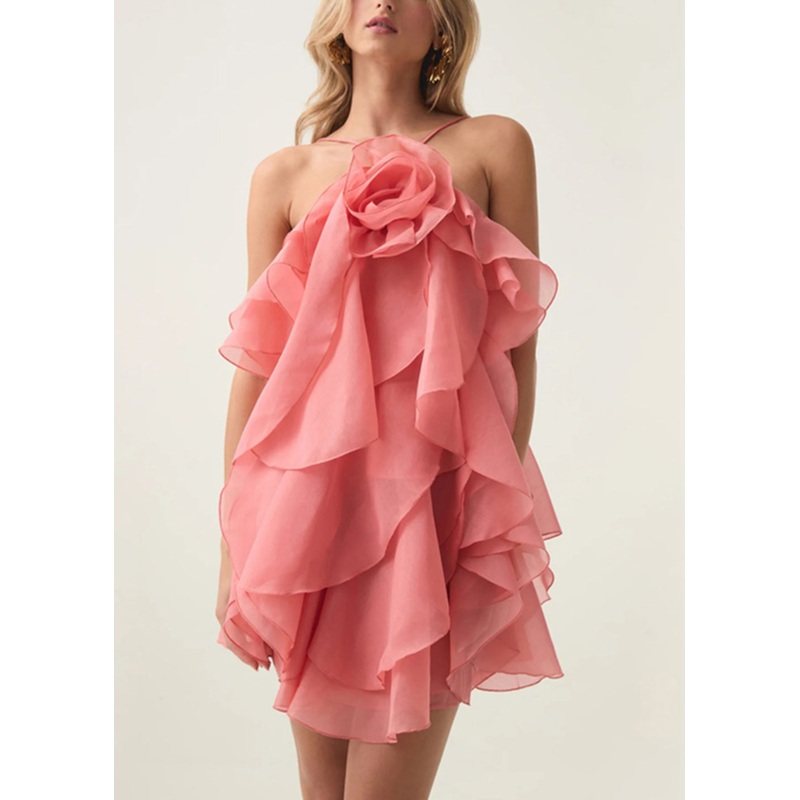 Spaghetti Floral Dress Orange Strap Cold Cotton Sleeveless