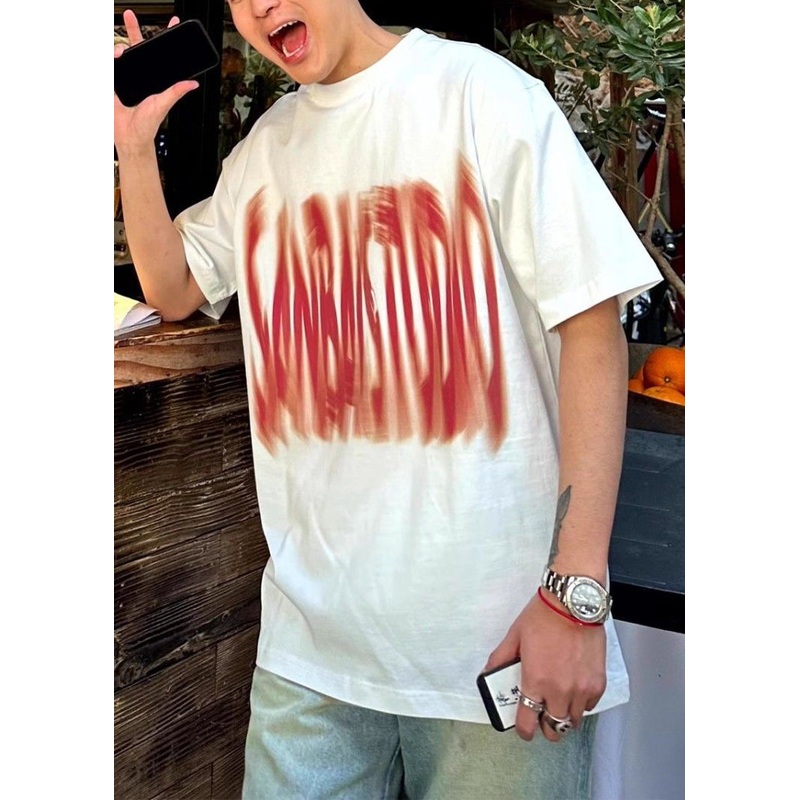 Summer O T Shirts Men Letter Neck Cotton White