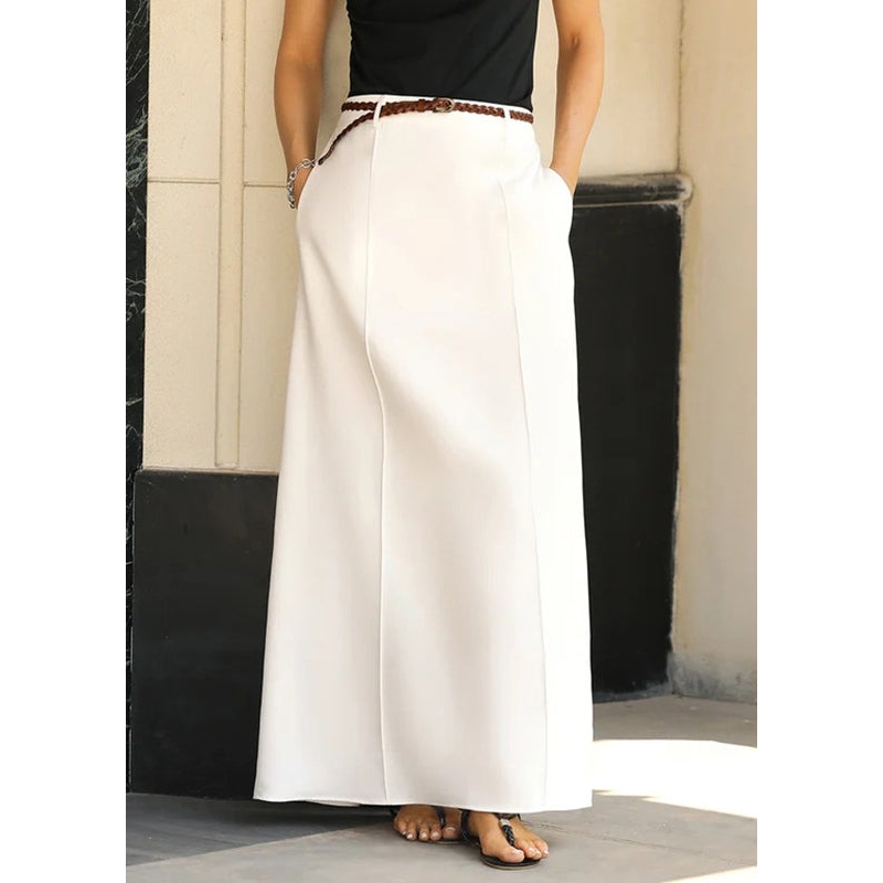 Waist Summer Fine Maxi Skirts White Pockets High