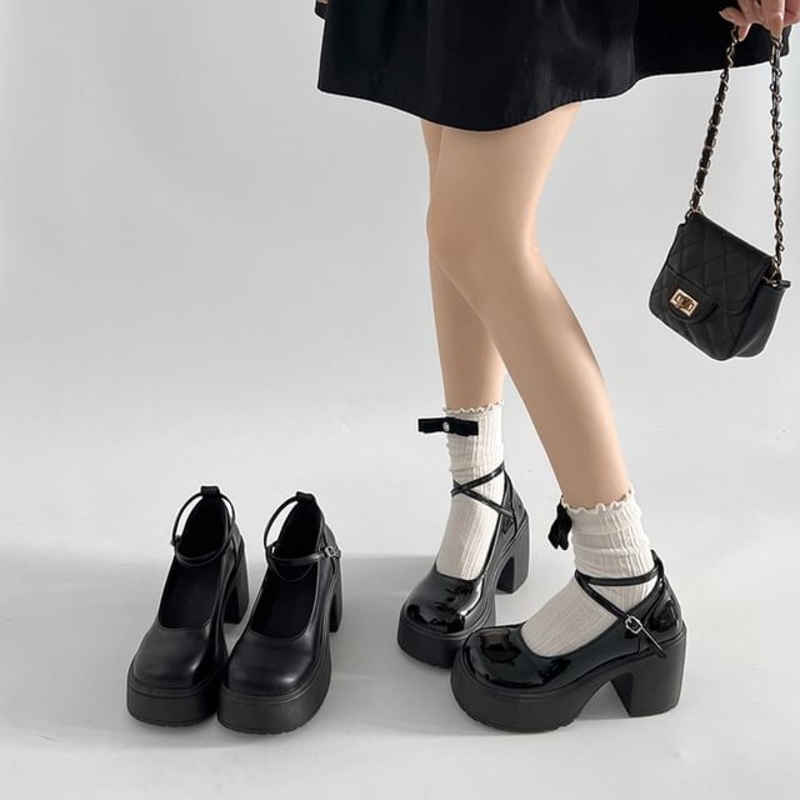 Block Platform Strap Pumps Heel Ankle