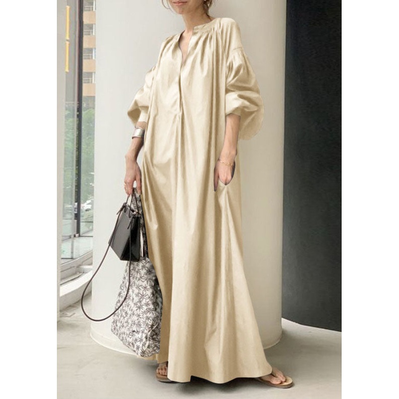 Bohemian Apricot Neck Sleeve Oversized Dresses V Lantern Long