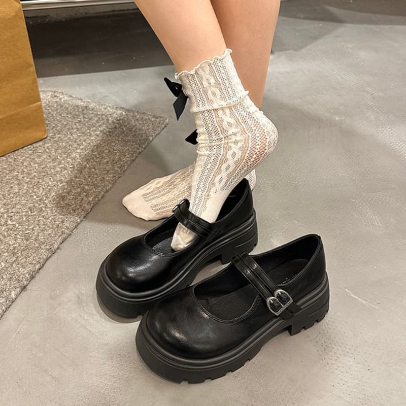 Jane Platform Mary Shoes|Black|Brown|Off-White|35|36|37|38|39