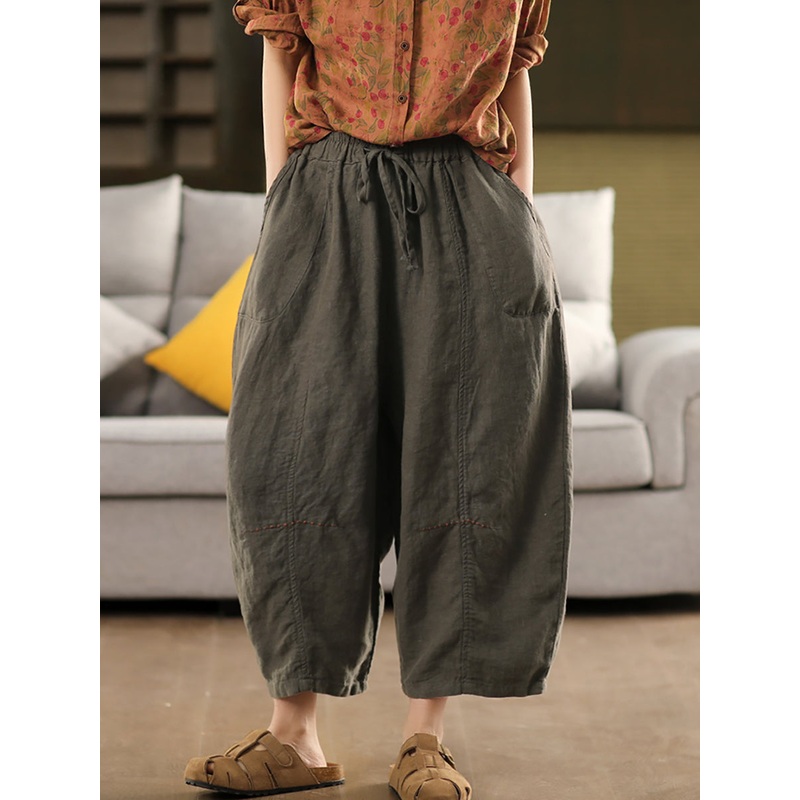 100%Linen Color Pants Summer Casual Harem Women Pure
