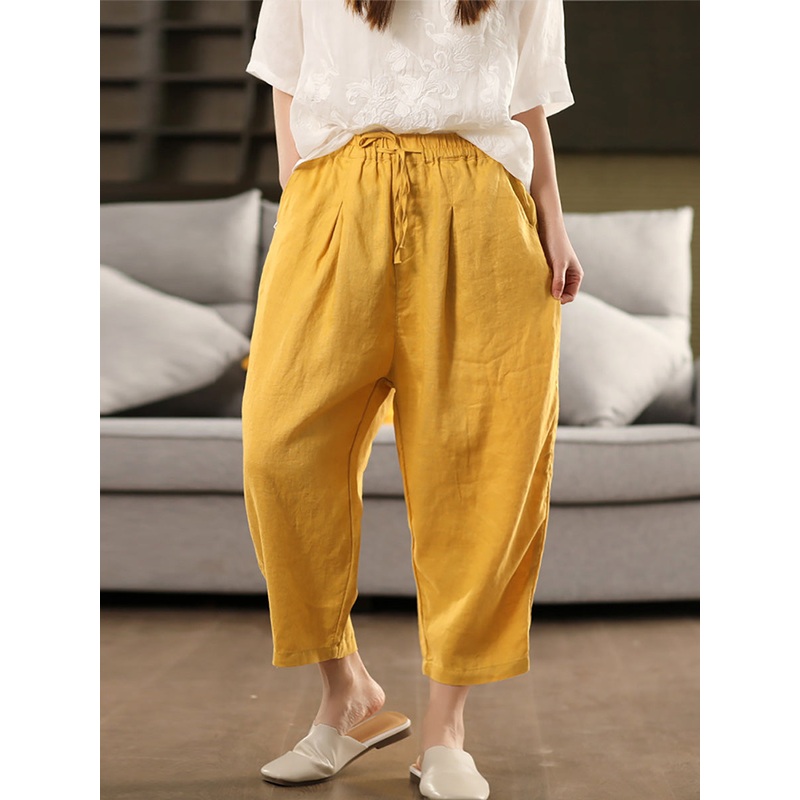 100%Linen Harem Pants Summer Color Pure Women