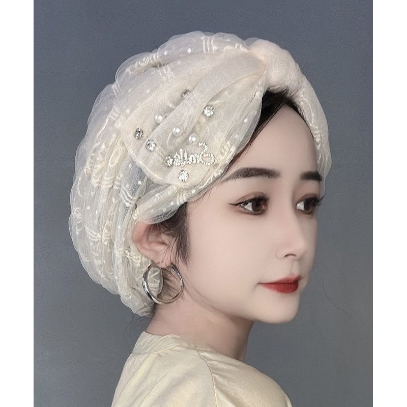 Beige Pearl Boonie Bubble New Zircon Fashion Thin Hat Tulle