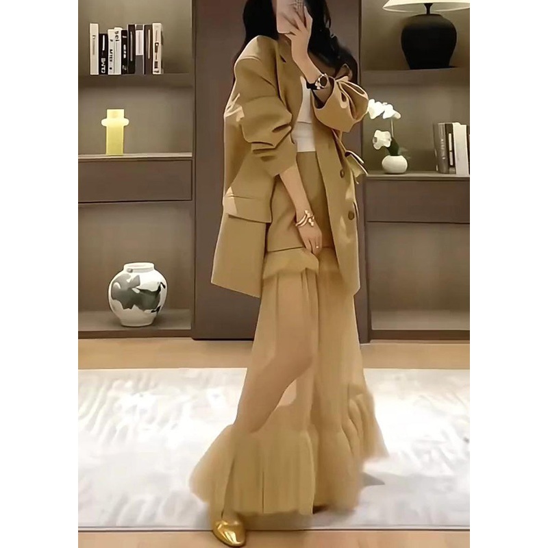 Khaki Pieces Spring Suit And Coat Stylish Set Skirts Two