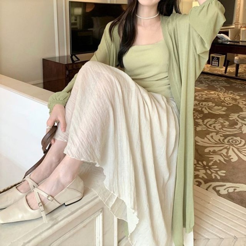Midi Front Open Plain Cardigan