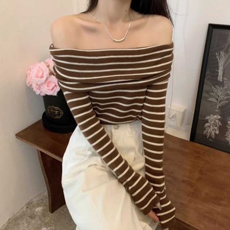 Slim-Fit Striped Knit Top Long-Sleeve