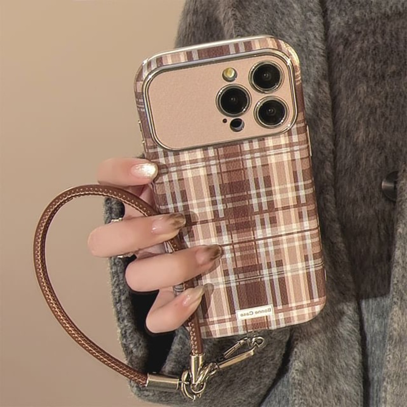 Strap Set Case / Plaid Phone|Phone Case – Plaid – Brown|With Strap – Phone Case – Plaid – Brown|iPhone 11|iPhone 11 Pro Max|iPhone 12|iPhone 12 Pro|iPhone 12 Pro Max|iPhone 13|iPhone 13 Pro|iPhone 13 Pro Max|iPhone 14|iPhone 14 Pro|iPhone 14 Pro Max|iPhon