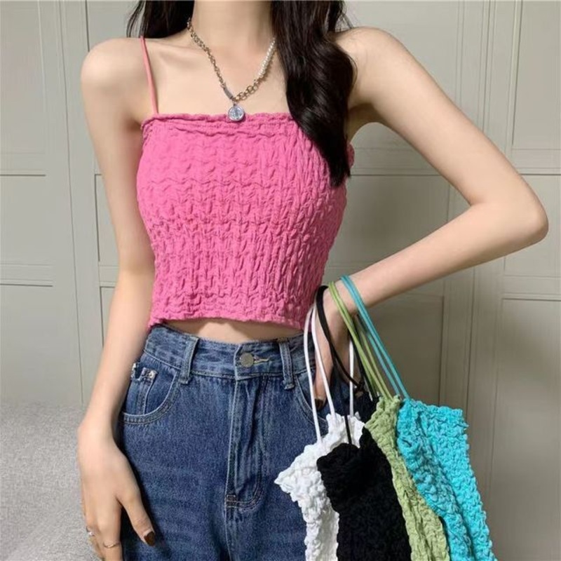 Top Ruched Cami Cropped|Aqua Blue|Army Green|Black|Pink|White|One Size
