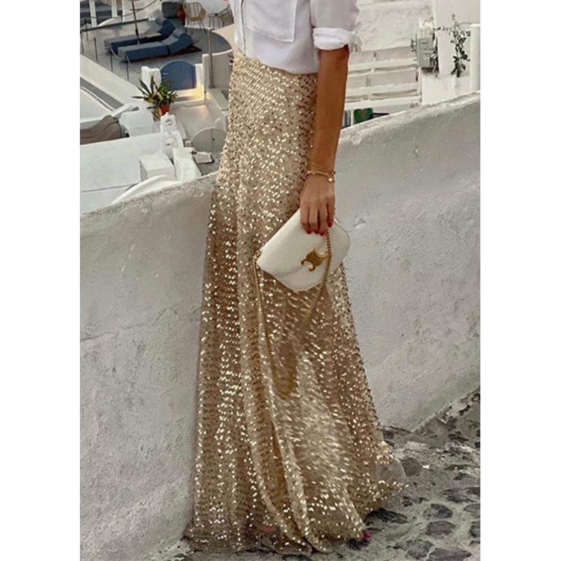 Waist Sequins Stylish Gold Skirts Spring Maxi High