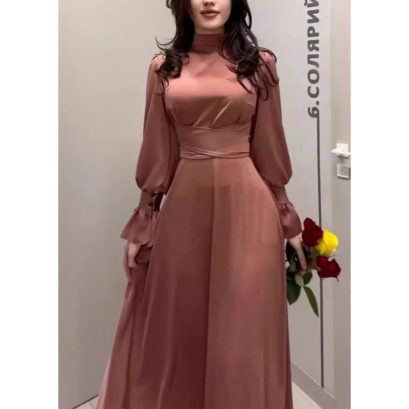 Autumn 2025 Waist Cinching Elegant Long Dress Silk