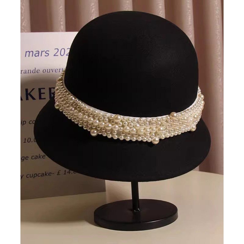 Bead Hat Bucket Nail Handmade Woolen Stylish Black